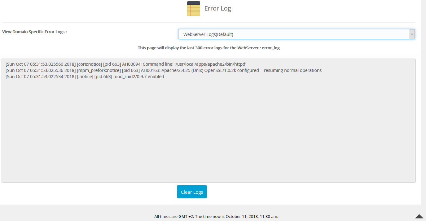 Error log server info webuzo