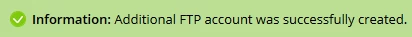 Confirmare creare utilizator FTP Plesk