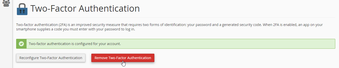 Remove two-factor authentication cPanel