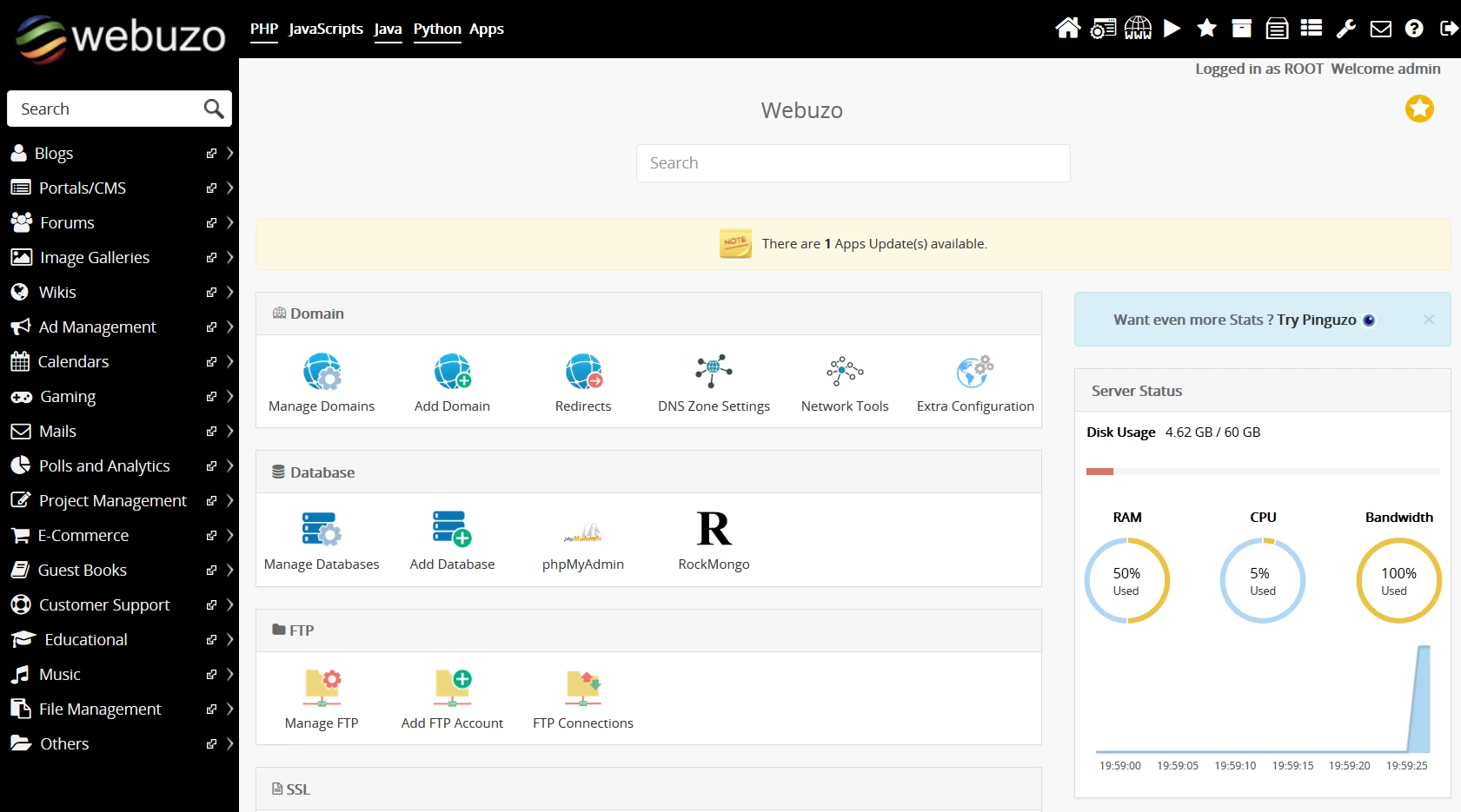 Secure Webuzo Control Panel Authentication in the Webuzo control panel | Hostico