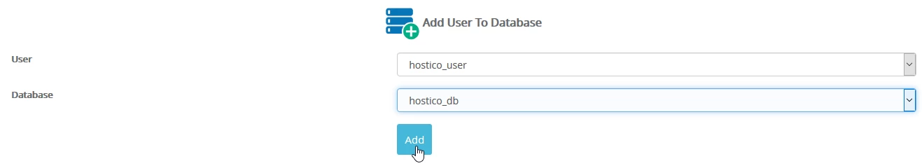 Creating and adding an SQL user to a database in the Webuzo panel | Hostico