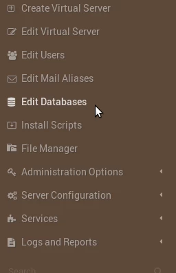 Loading a database in the Virtualmin administration panel | Hostico